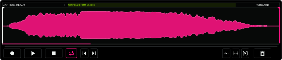 Stretch Boy capture waveform and region markers, shown with the earlier transport layout.