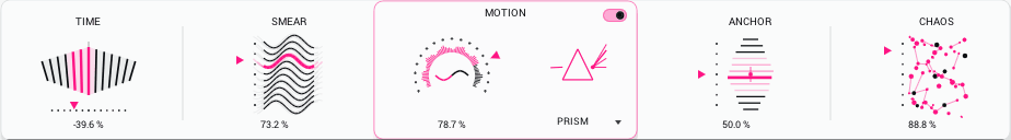 Stretch Boy top controls showing time, smear, motion, anchor, chaos, and motion mode movement